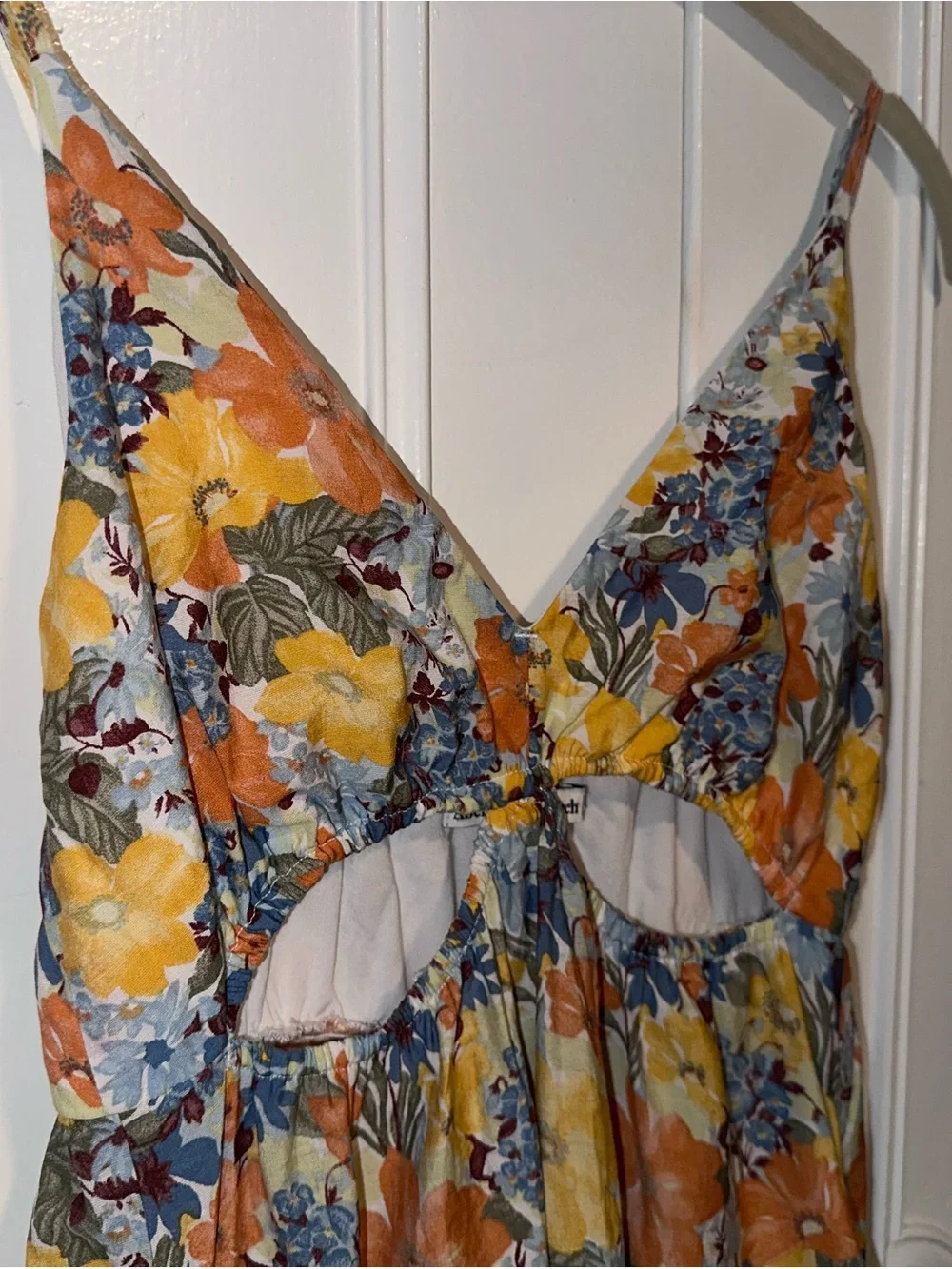 Abercrombie & Fitch Yellow and Blue Floral Cutout Maxi Dress